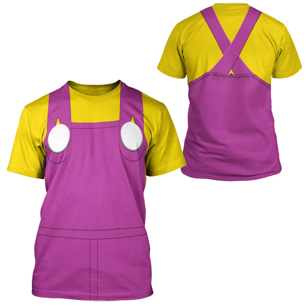 Super Mario Costume Hoodie Game Character Wario Costume T-shirt Yellow Pink Unisex Adults