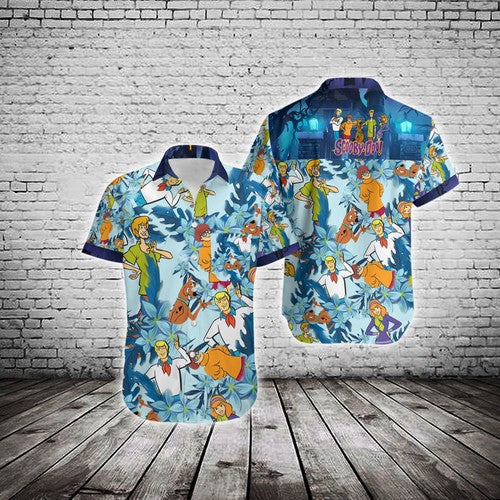 NoClaws Scooby-Doo Hawaiian Shirt Scooby-Doo With Friends Blue Hawaii Shirt Cute Scooby-Doo Aloha Shirt