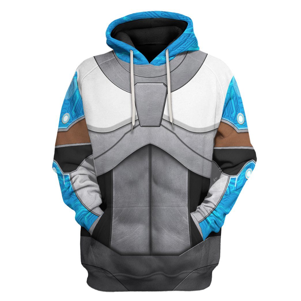 Teen Titan Hoodie Teen Titan Cyborg Cosplay Costume T-shirt Blue Silver Unisex Adults New Release