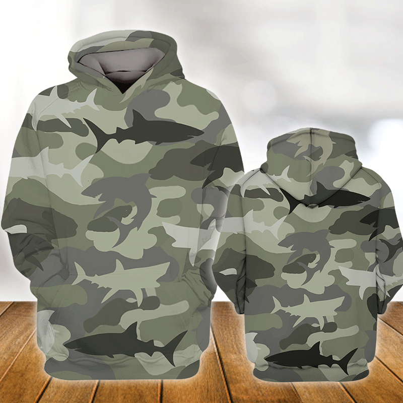 Shark T-shrt Shark Silhouette Camouflage Black Grey T-shirt Hoodie Apparel Adult Full Print Unisex