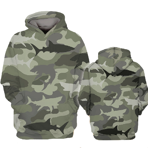 Shark T-shrt Shark Silhouette Camouflage Black Grey T-shirt Hoodie Apparel Adult Full Print Unisex