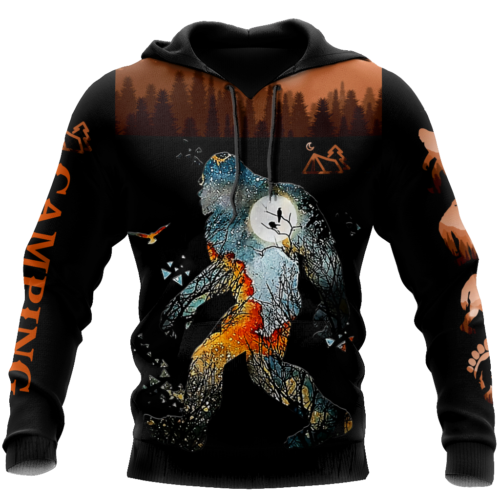 Bigfoot Camping T-shirt Bigfoot Dark Tree Forest Hoodie Apparel Adult Full Print