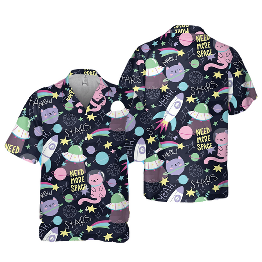 NoClaws Cat Hawaii Shirt Astronaut Cat Need More Space Pattern Hawaiian Shirt Colorful Unisex