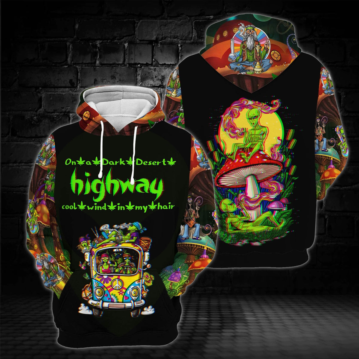 Alien Hippie Hoodie On A Dark Desert Highway Cool Wind In My Hair Alien Hoodie Apparel Adult Full Print