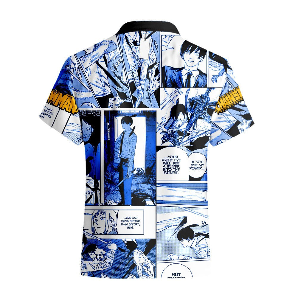NoClaws Chainsaw Man Hawaii Shirt Aki Hayakawa Character Manga Style Pattern Aloha Shirt Blue Unisex