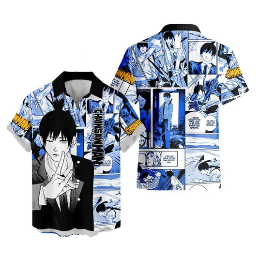 NoClaws Chainsaw Man Hawaii Shirt Aki Hayakawa Character Manga Style Pattern Aloha Shirt Blue Unisex