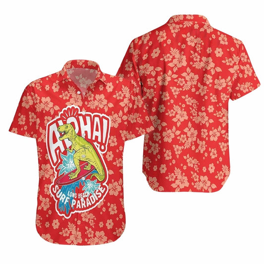 NoClaws Dinosaur Hawaii Shirt Dinosaur Long Beach Surf Paradise Hawaiian Shirt Red Unisex