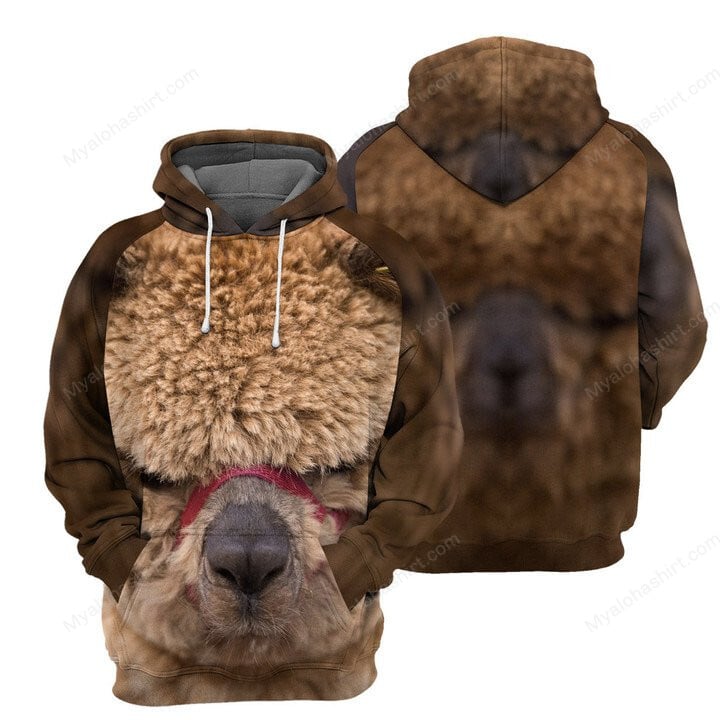 Llama Hoodie Llama Fur Cute Animal Hoodie Brown Unisex