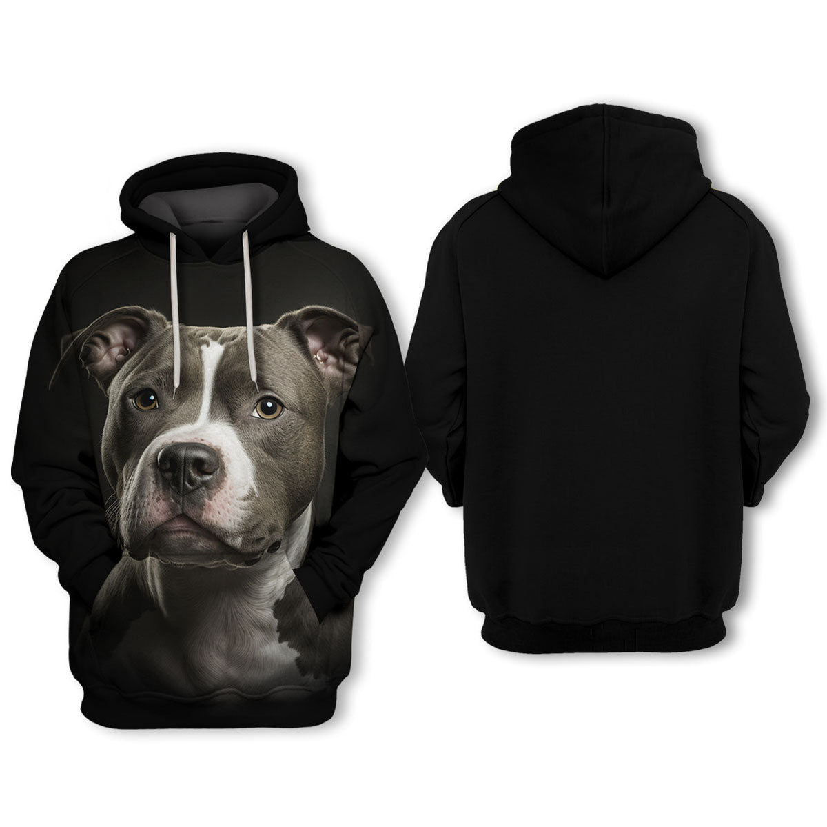 Dog Hoodie American Staffordshire Terrier Dog Face Graphic Hoodie Black Unisex