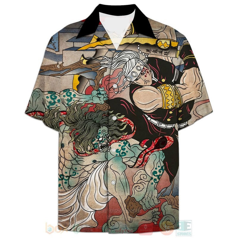 NoClaws NoClaws Demon Slayer Hawaii Shirt Tengen Fights Gyutaro Japanese Style Hawaiian Shirt Colorful Unisex