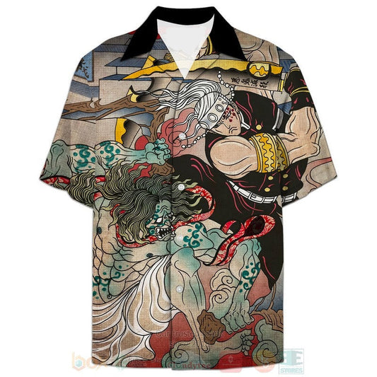 NoClaws NoClaws Demon Slayer Hawaii Shirt Tengen Fights Gyutaro Japanese Style Hawaiian Shirt Colorful Unisex