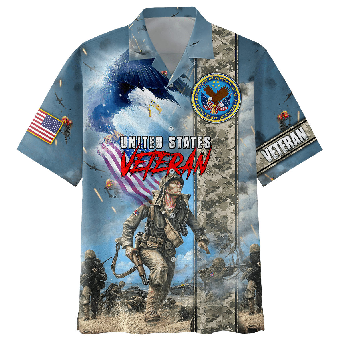 NoClaws Veteran Hawaii Shirt United States Veteran Soldier On Battlefield Hawaiian Shirt Blue Unisex