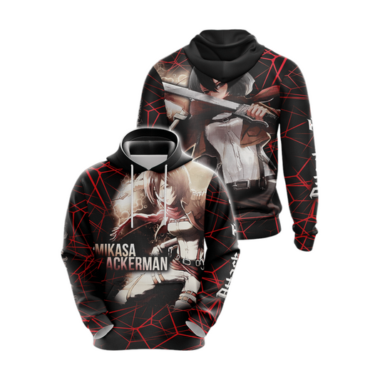 Attack On Titan Hoodie Attack On Titan Mikasa Ackerman In Action Hoodie Black Red Unisex