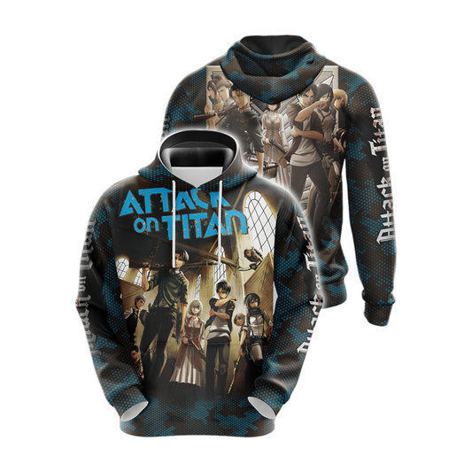 Attack On Titan Hoodie Attack On Titan Characters Graphic Hoodie Blue Black Unisex