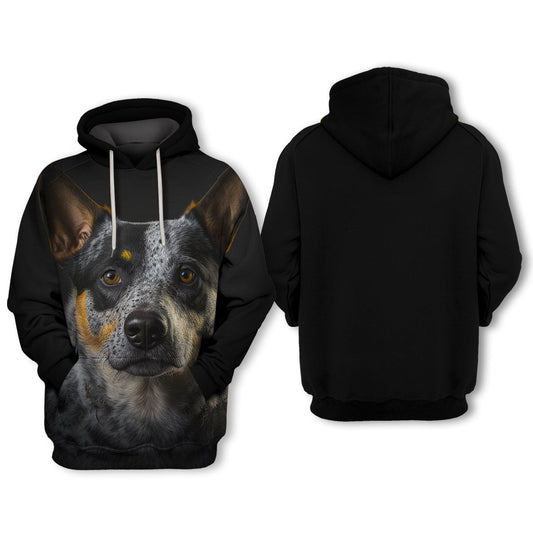 Dog Hoodie Australian Cattle Dog Face Graphic Hoodie Black Unisex