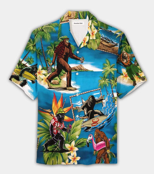 Friday89 Bigfoot Beach Hawaii Shirt Bigfoot Sasquatch On Vacation In Beach Hawaiian Shirt