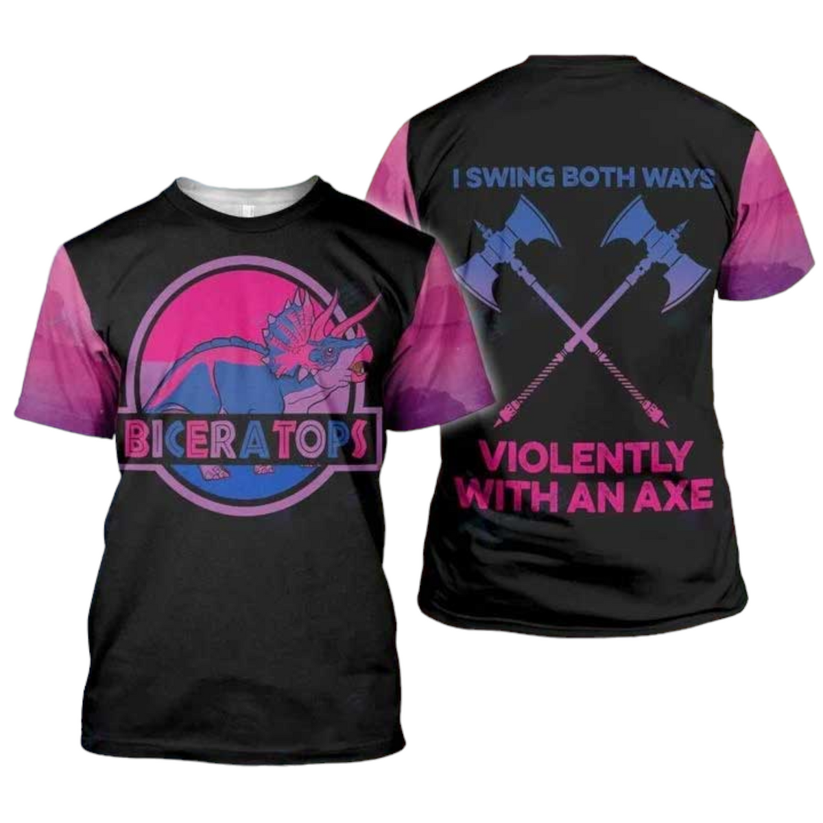 LGBT T-shirt Dinosaur I Swing Both Ways T-shirt Black Pink Unisex