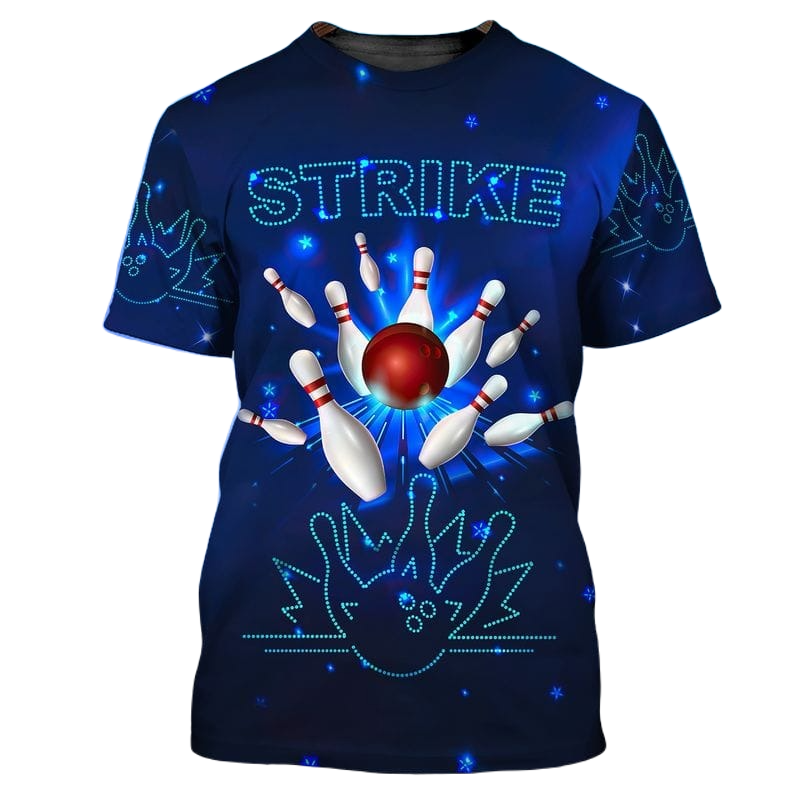 Bowling T-shirt Strike Bowling Pins And Balls Pattern T-shirt Blue Unisex