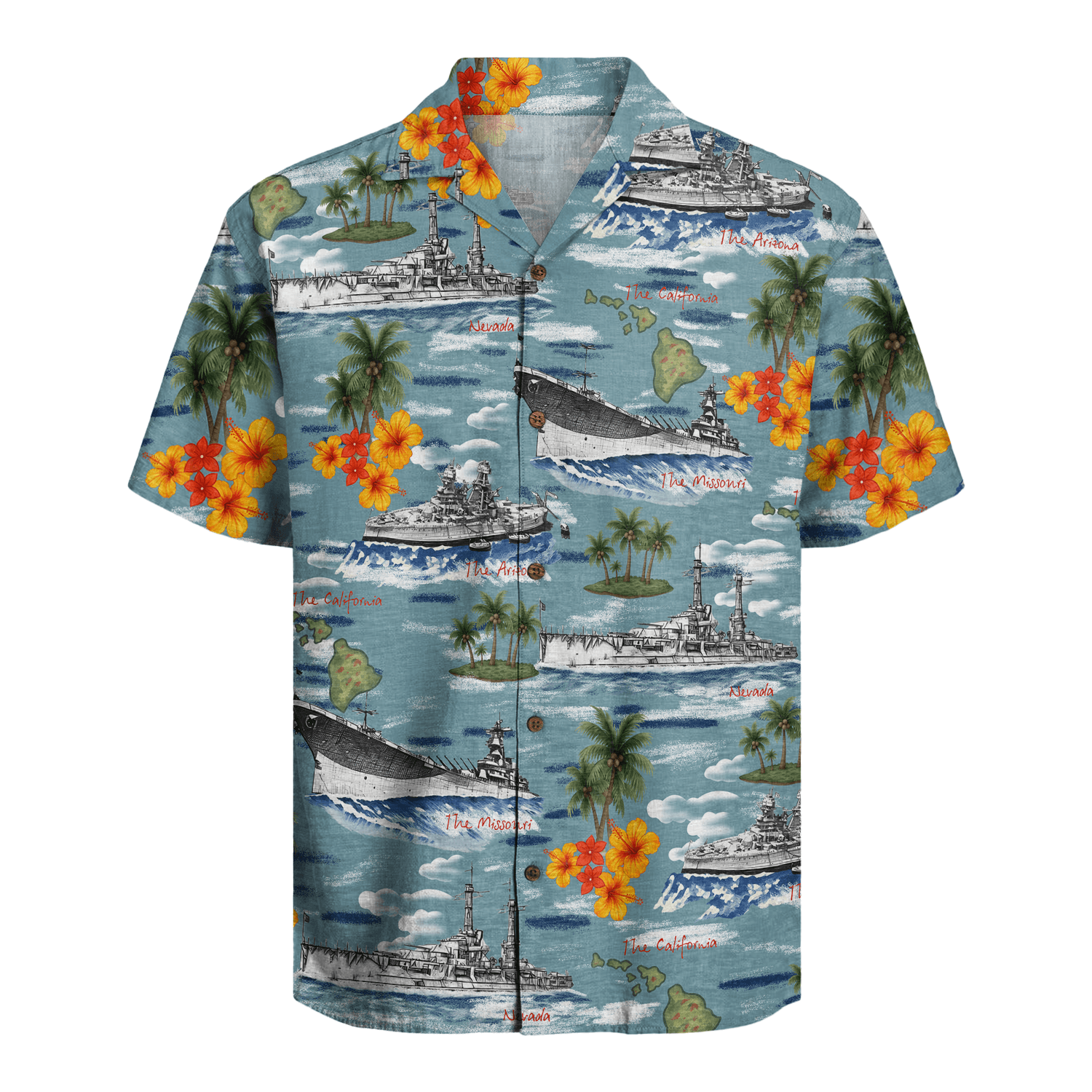 WWII US Battleships Hawaiian Shirt