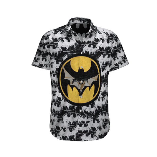 NoClaws Batman Hawaii Shirt DC Batman Graphic Symbol Grunge Style Hawaiian Shirt Black Gray Unisex