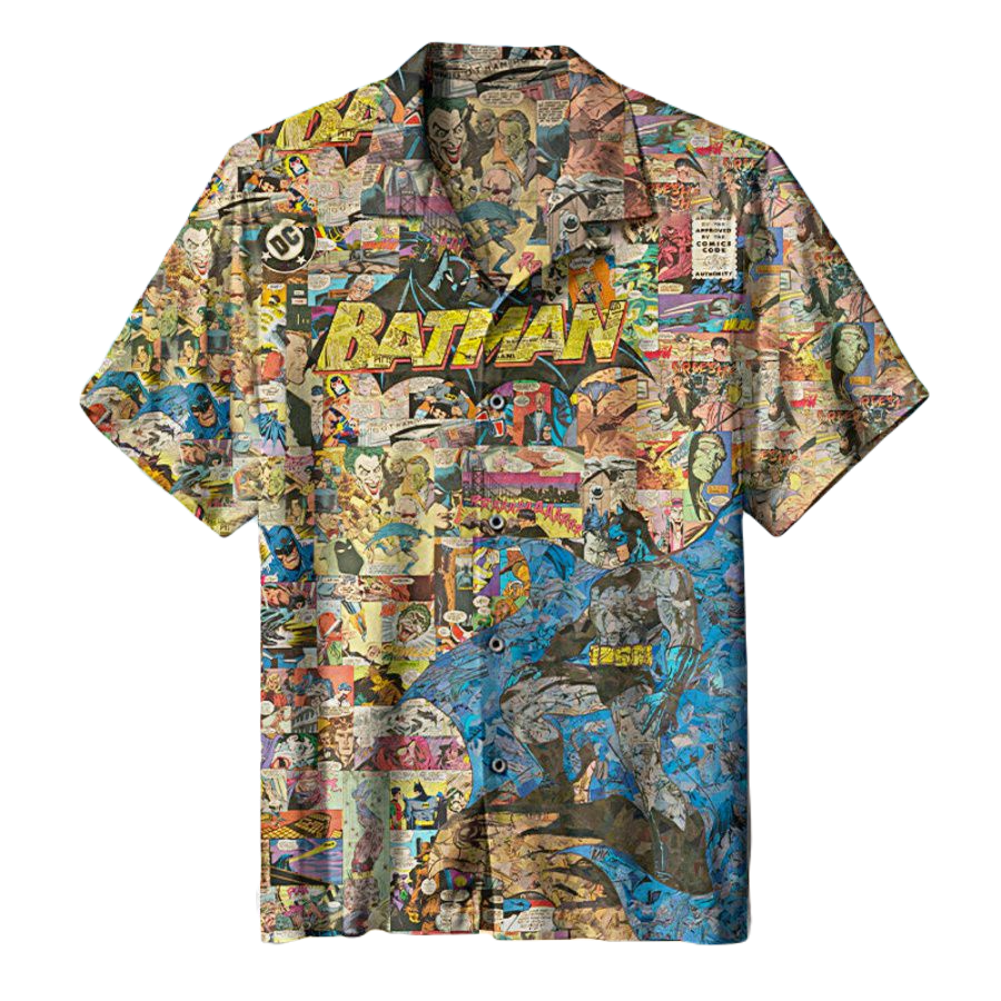 NoClaws Batman Hawaii Shirt DC Batman Comic Doodle Pattern Hawaiian Shirt Colorful Unisex