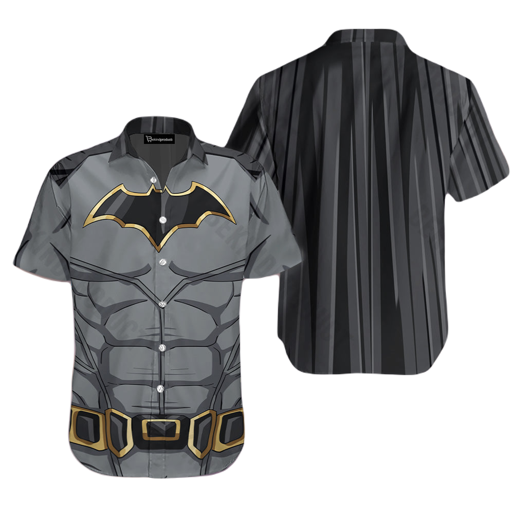 NoClaws Batman Hawaii Shirt DC Vintage Batman Muscle Suit Pattern Hawaiian Shirt Gray Unisex