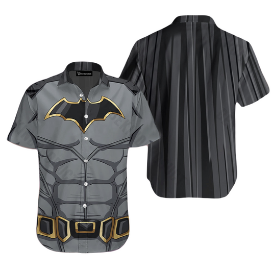 NoClaws Batman Hawaii Shirt DC Vintage Batman Muscle Suit Pattern Hawaiian Shirt Gray Unisex