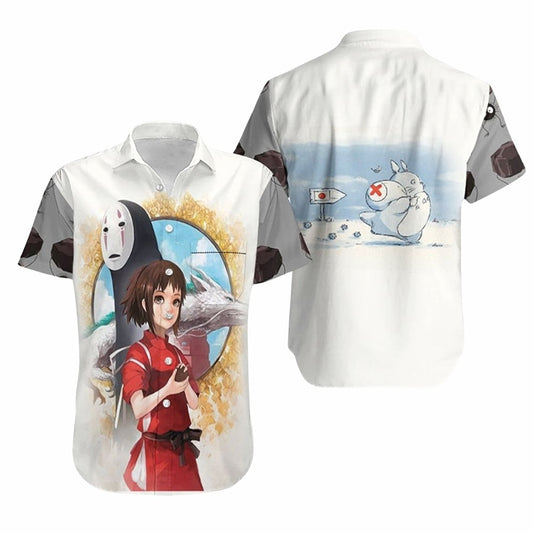 NoClaws Studio Ghibli Hawaii Shirt Spirited Away Characters Totoro Graphic Hawaiian Shirt White Unisex