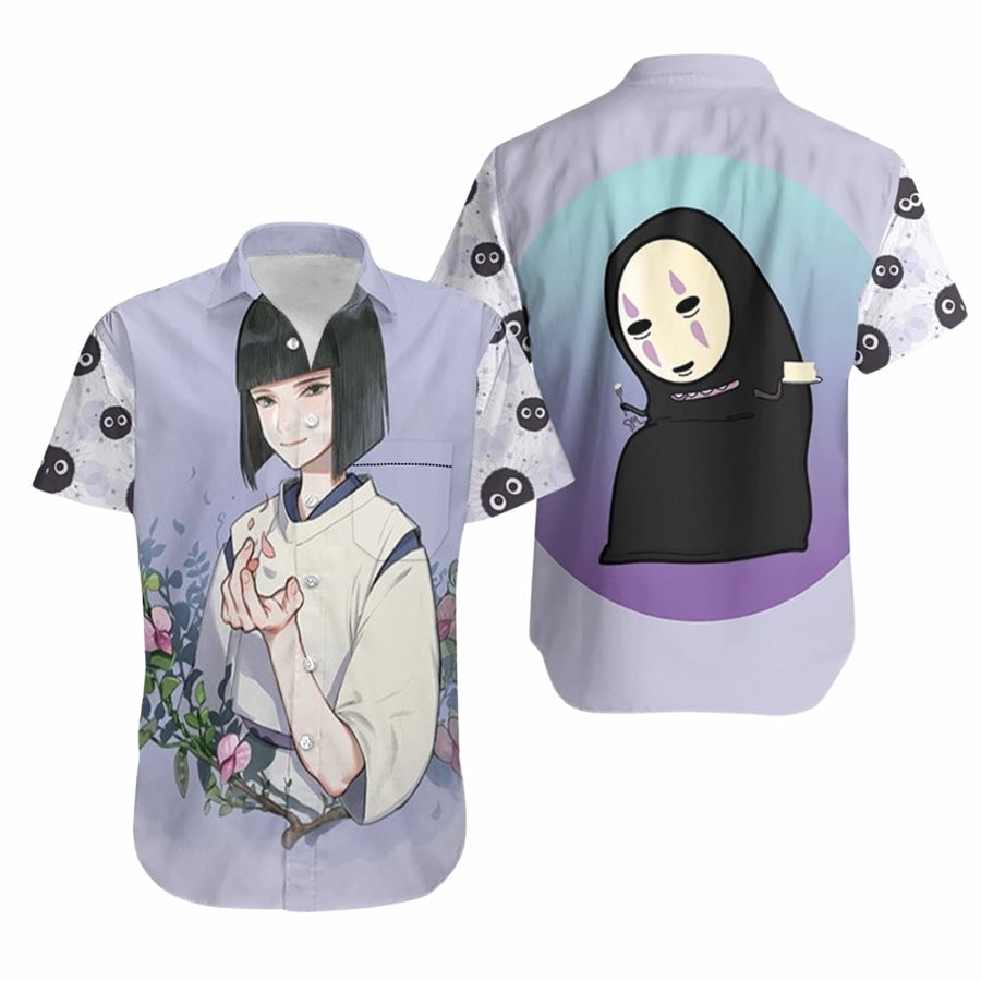 NoClaws Studio Ghibli Hawaii Shirt Kohaku And Kaonashi Haku Graphic Hawaiian Shirt Purple Unisex