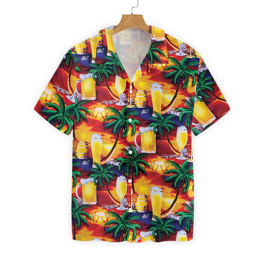 Gifury Beer Hawaii Shirt Tropical Sunset Beer Cups Pattern Yellow Red Hawaiian Shirt Beer Aloha Shirt 2022