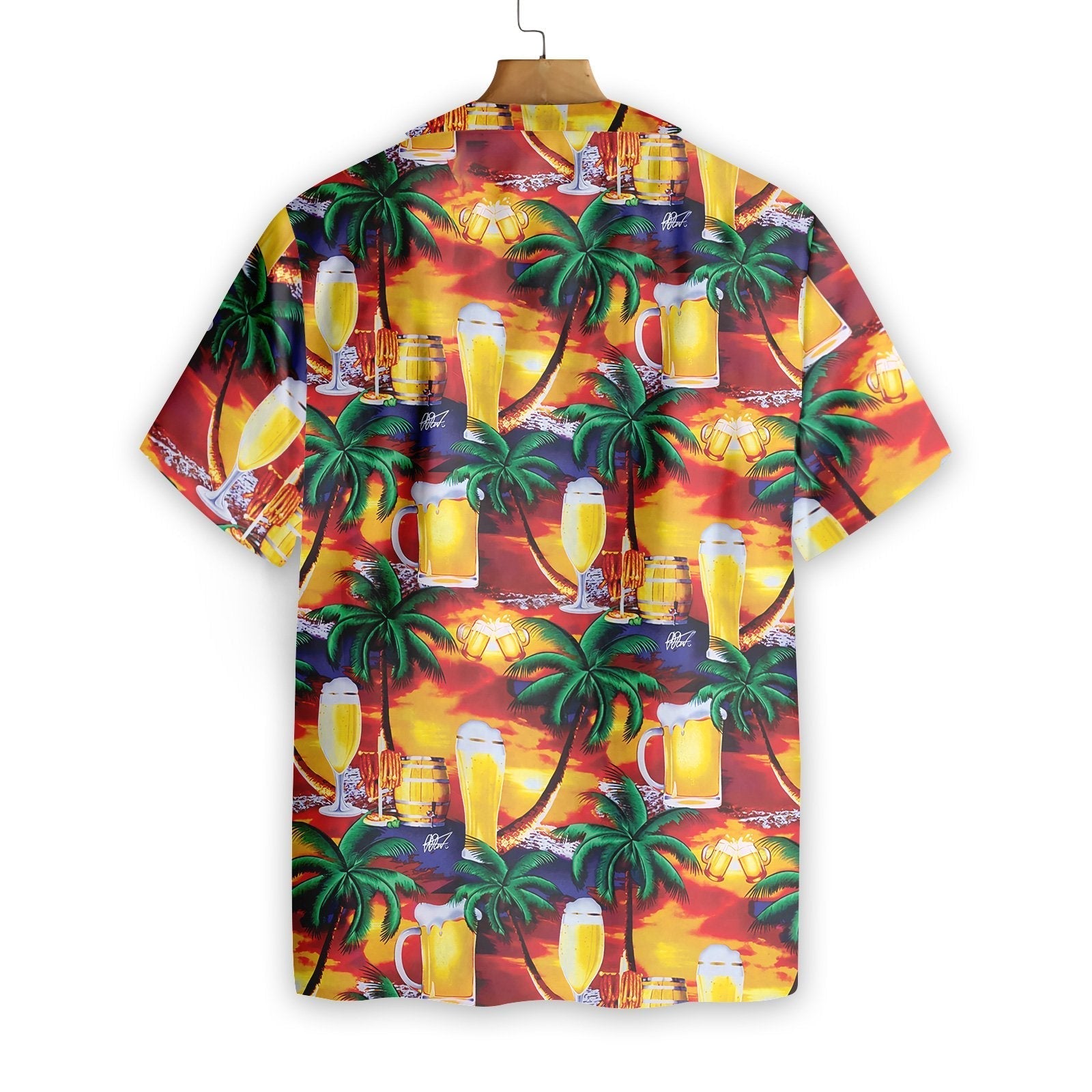 Gifury Beer Hawaii Shirt Tropical Sunset Beer Cups Pattern Yellow Red Hawaiian Shirt Beer Aloha Shirt 2024