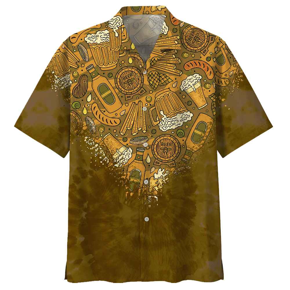 NoClaws Beer Hawaii Shirt Beer Mug Bottle Snacks Pattern Hawaiian Shirt Brown Unisex