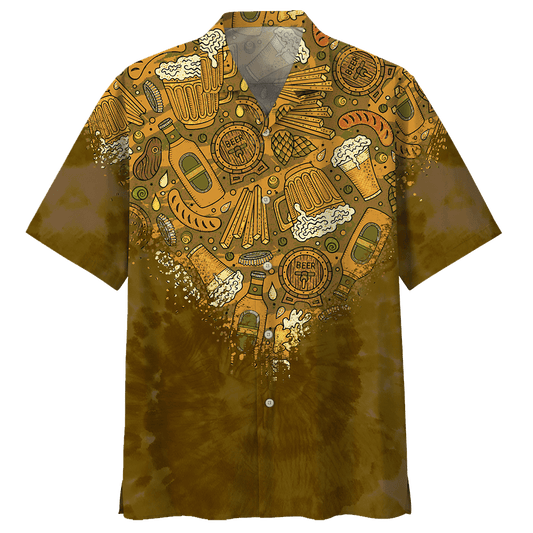 NoClaws Beer Hawaii Shirt Beer Mug Bottle Snacks Pattern Hawaiian Shirt Brown Unisex