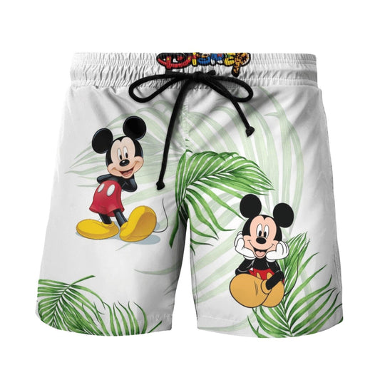 Mickey Mouse Shorts Mickey Mouse Tropical Palm Leaves Pattern Beach Shorts White