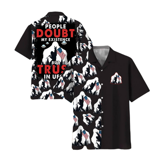 NoClaws Bigfoot Hawaii Shirt Bigfoot People Doubt My Existence Hawaiian Shirt Black White Unisex