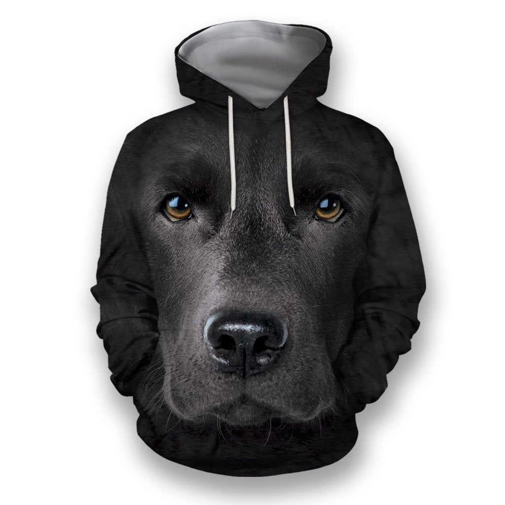 Dog Hoodie Black Labrador Face Graphic T-shirt Black Unisex