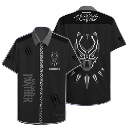 NoClaws Black Panther Hawaii Shirt Marvel Black Panther Wakanda Forever Aloha Shirt Black Unisex Adults New Release