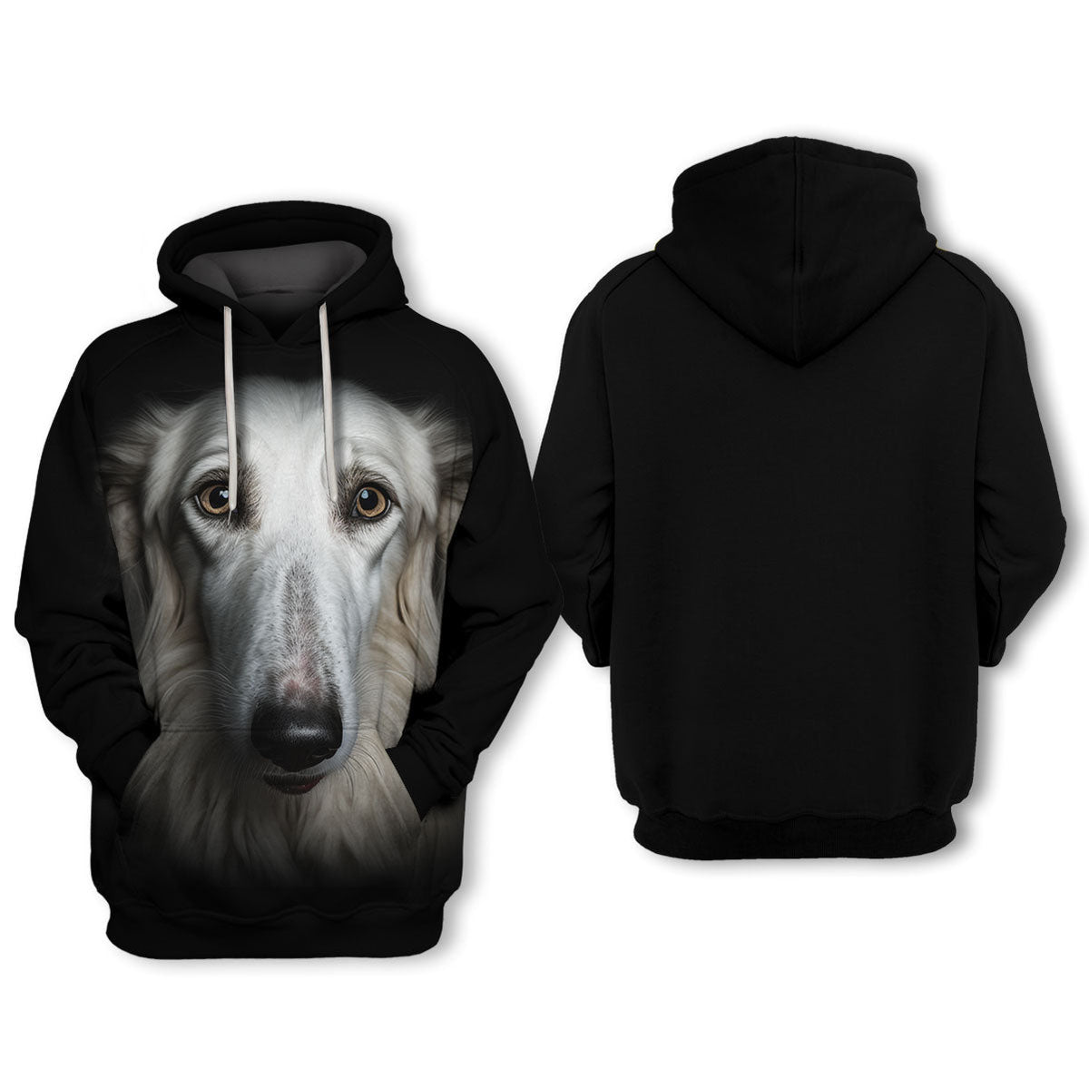Dog Hoodie Borzoi Dog Face Graphic Hoodie Black Unisex