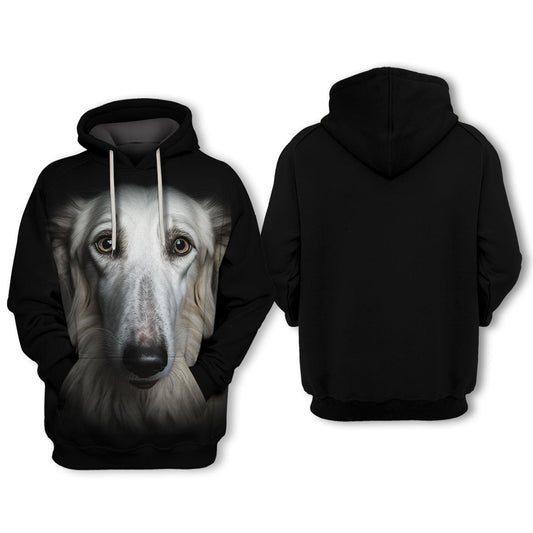 Dog Hoodie Borzoi Dog Face Graphic Hoodie Black Unisex