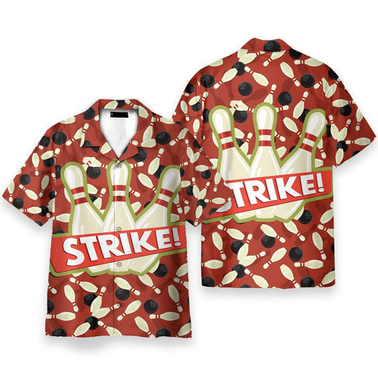 Bowling Hawaii Shirt Bowling Strike Pins Balls Pattern Hawaiian Shirt Red Unisex