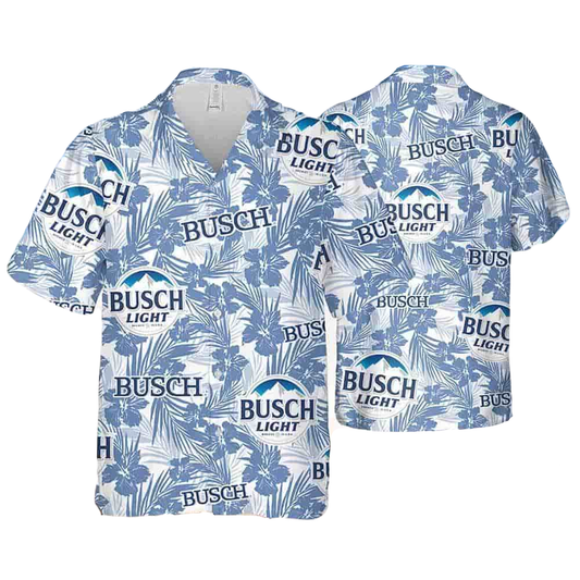 NoClaws Busch Light Hawaii Shirt Tropical Flower Busch Light Aloha Shirt White Blue Unisex Adults New Release