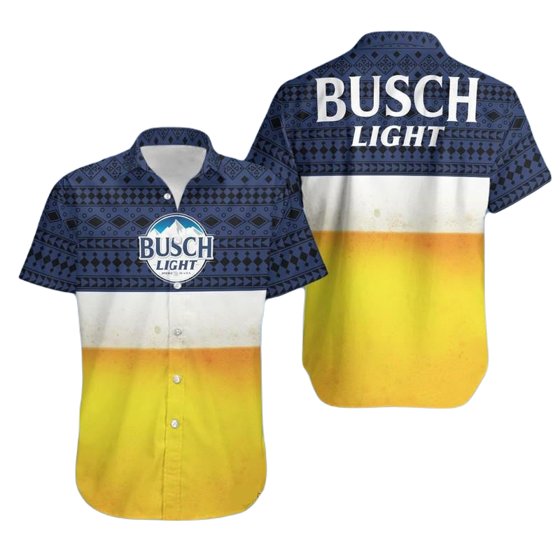 NoClaws Busch Light Hawaii Shirt Busch Light Beer Tribal Pattern Hawaiian Shirt Blue Yellow Unisex
