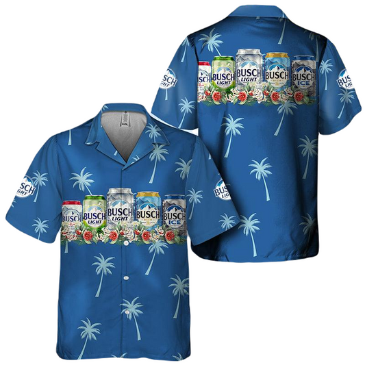 NoClaws Busch Light Hawaii Shirt Busch Light Collection Flower Palm Tree Hawaiian Shirt Blue Unisex