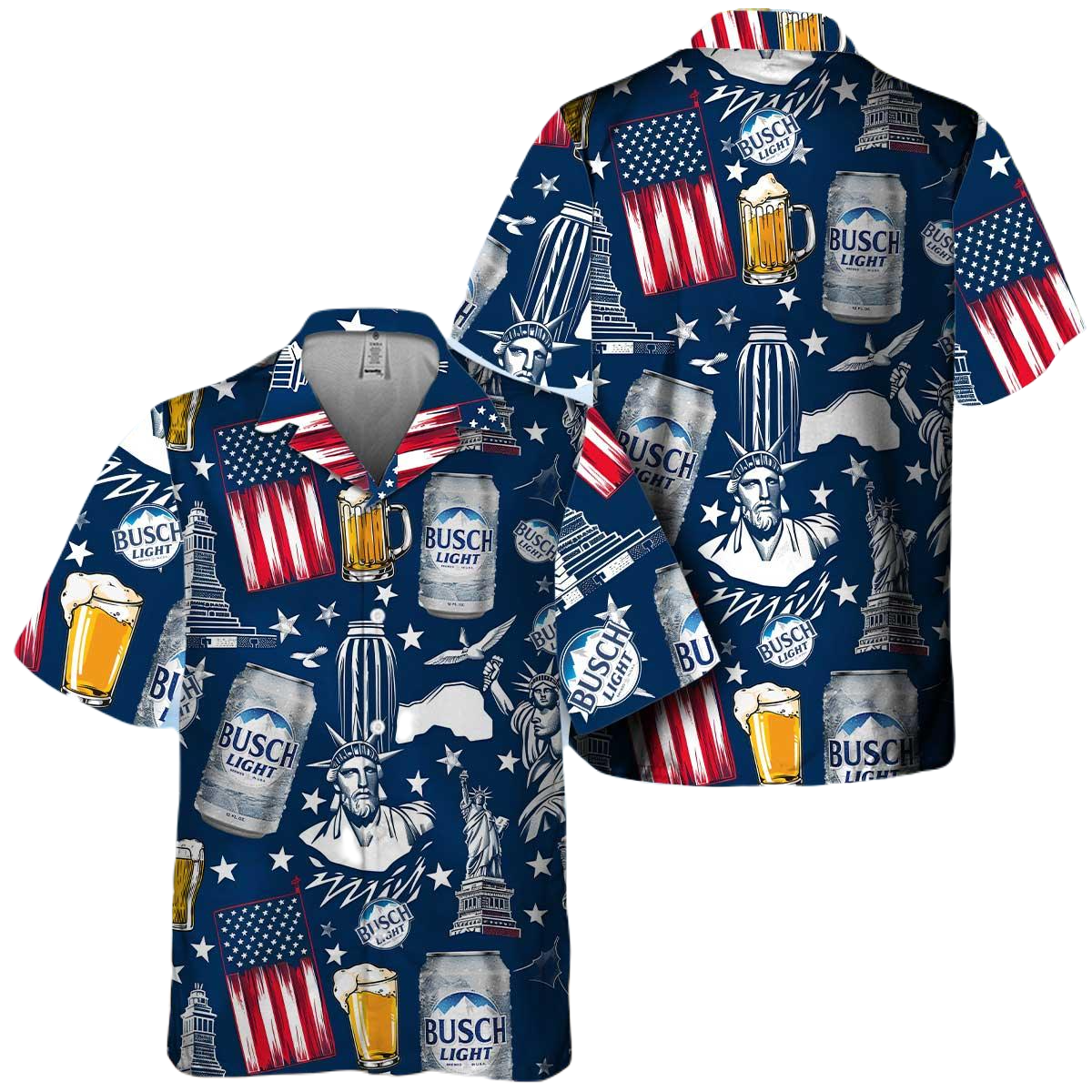 NoClaws Busch Light Hawaii Shirt Busch Light Liberties American Flag Hawaiian Shirt Blue Unisex