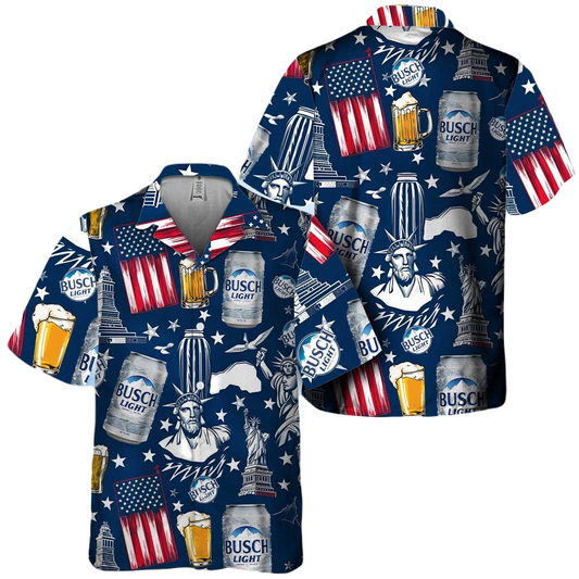 NoClaws Busch Light Hawaii Shirt Busch Light Liberties American Flag Hawaiian Shirt Blue Unisex