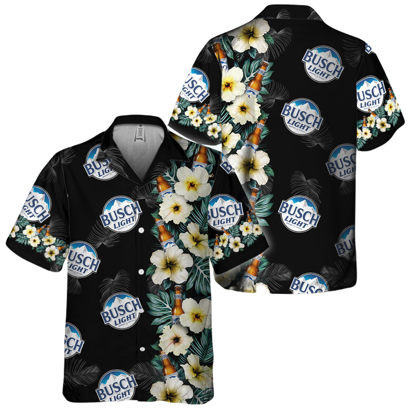 NoClaws Busch Light Hawaii Shirt Busch Light Tropical Floral Pattern Hawaiian Shirt Black Blue Unisex