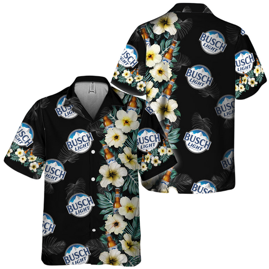 NoClaws Busch Light Hawaii Shirt Busch Light Tropical Floral Pattern Hawaiian Shirt Black Blue Unisex