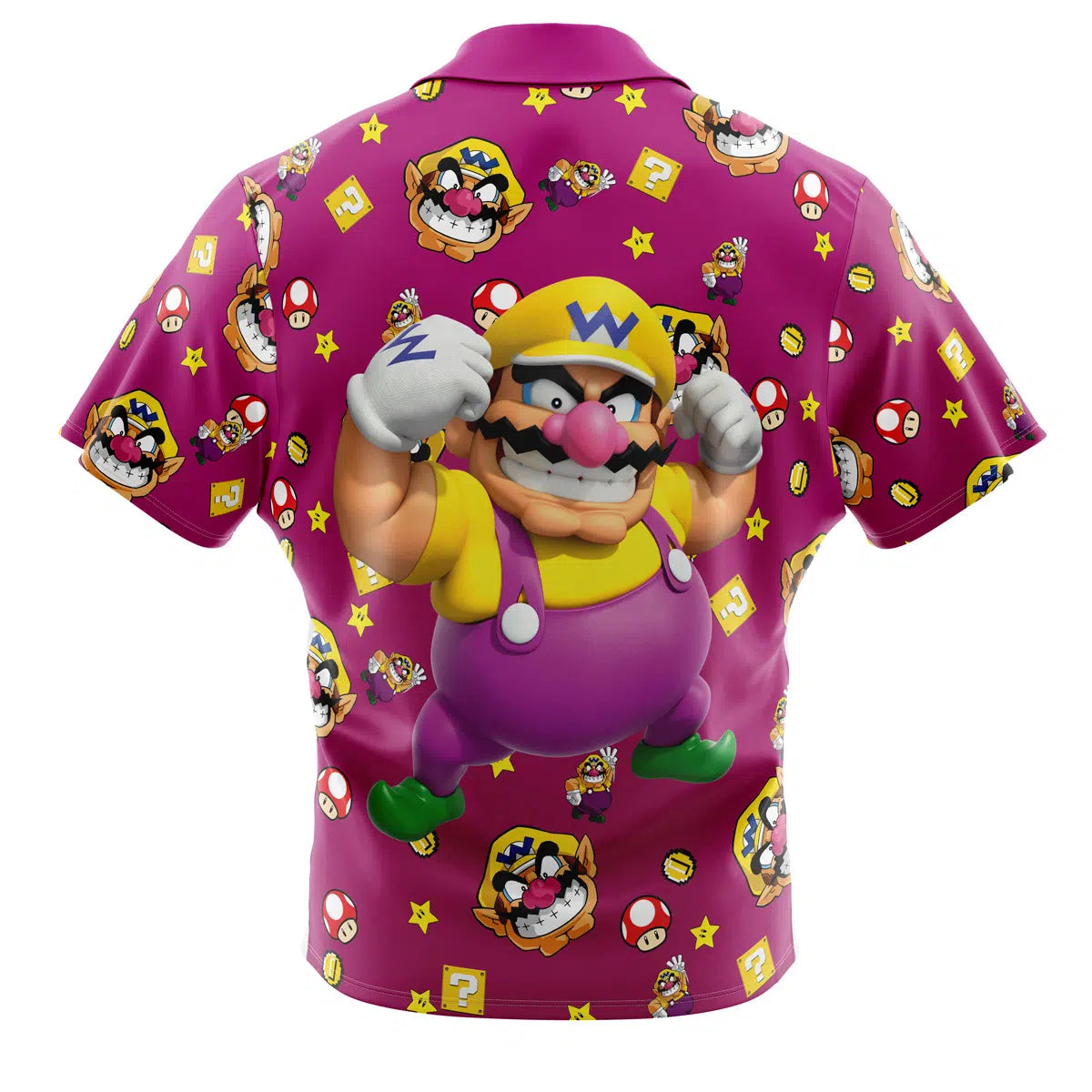 Wario Pattern Super Mario Bros Button Up Hawaiian Shirt
