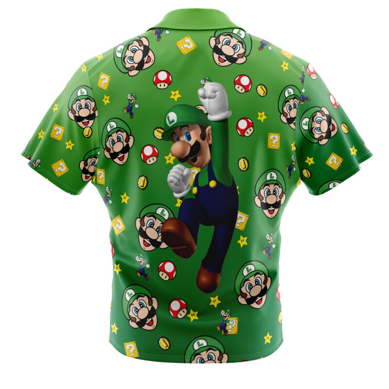 Luigi Pattern Super Mario Bros Button Up Hawaiian Shirt