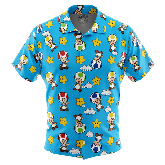 Toad Pattern Super Mario Bros Button Up Hawaiian Shirt